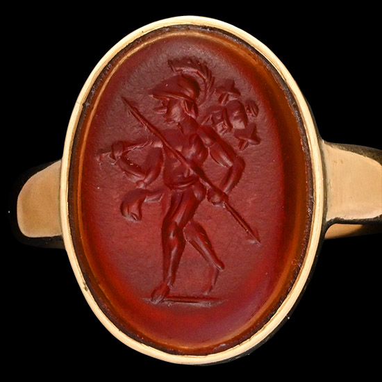 Roman Glass Mars Gradivus Gemstone in Gold Ring