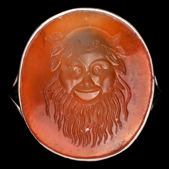 Georgian Gold Ring with Carnelian Gemstone with Head of Papposilenus