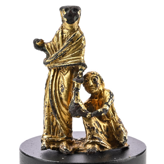 Medieval Gilt Bronze Statue of the Act of Almsgiving