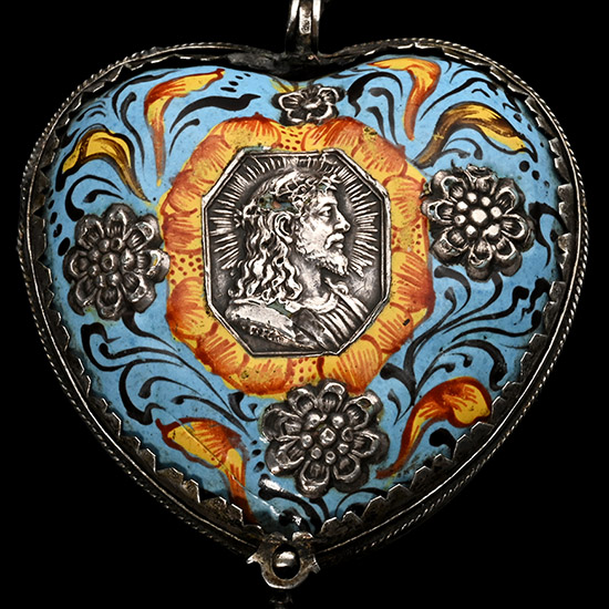 Silver and Enamelled Pendant in the form of a Heart