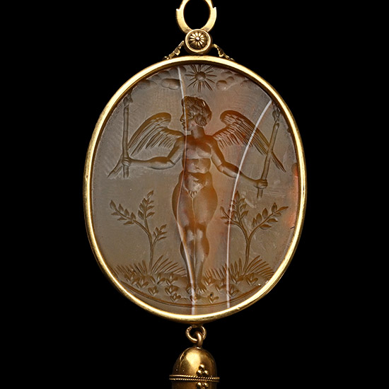 Renaissance Gold Pendant with Agate Gemstone of Cupid