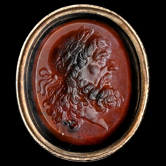 Gold Fob Seal Set with Jasper Intaglio of Zeus