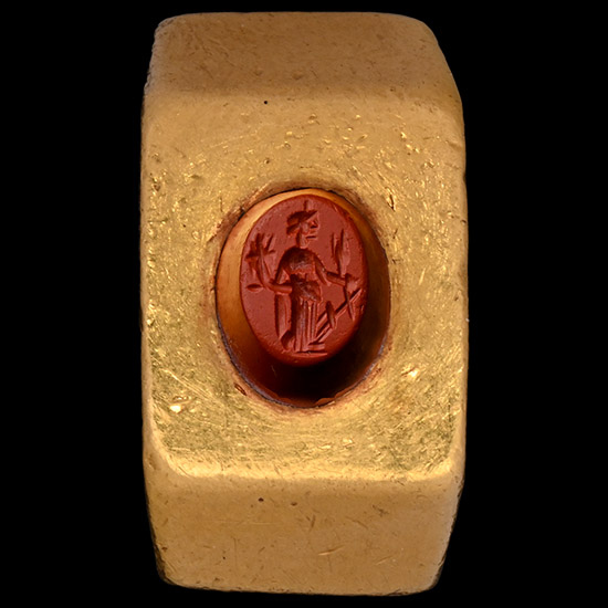 Roman Gold Ring with Jasper Gemstone of the Goddess Fortuna