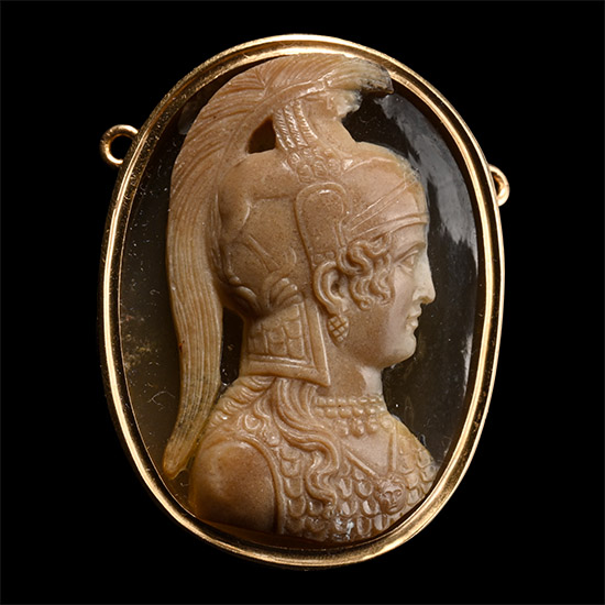 Sardonyx Cameo of the Greek Goddess Athena in Gold Mount