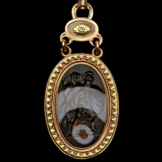 Banded Agate Intaglio Depicting Perseus and Andromeda in Gold Pendant