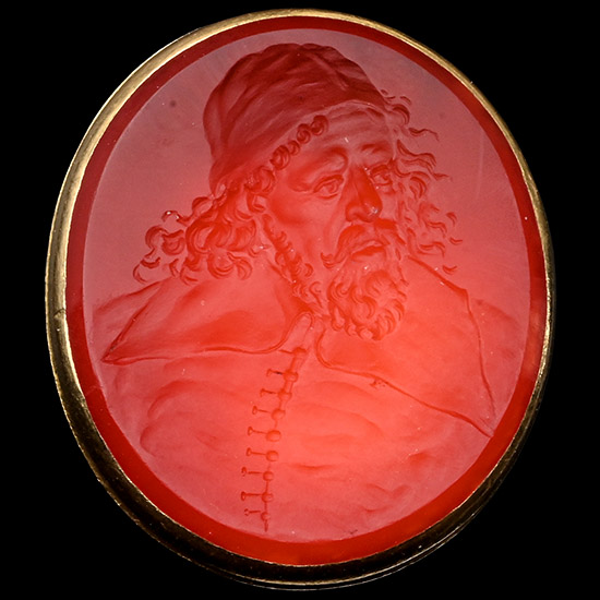 Georgian Era Gold Fob Seal with Carnelian Intaglio of Inigo Jones Attributed to Edward Burch