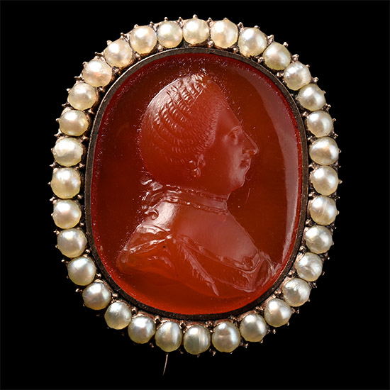German Carnelian Cameo of Maria Theresa Mounted in a Brooch