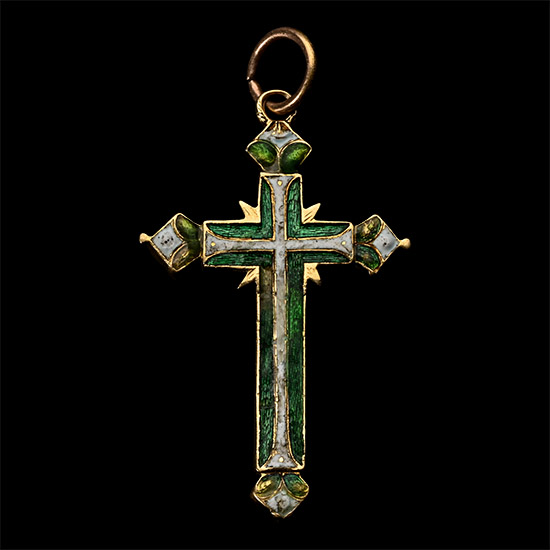 Enamelled Gold Cross Pendant with Instruments of Passion