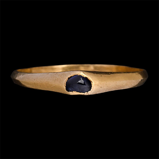 Medieval Gold Stirrup Ring with Sapphire