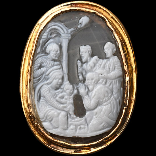 Post Medieval Gold Ring with Sardonyx Cameo with Adoration of the Magi