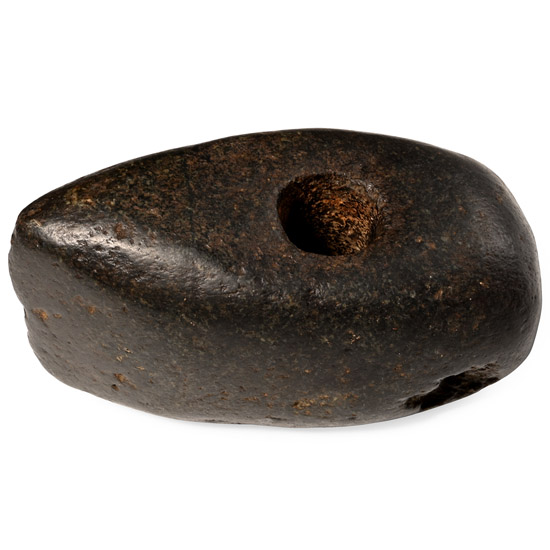 Stone Age Pecked and Polished Black Stone Pierced Boat-Shaped Axehead