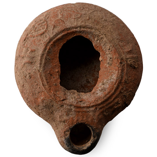 Roman Terracotta Oil Lamp with Foliate Decoration