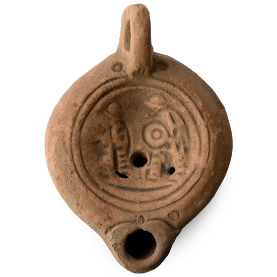 Roman Terracotta Oil Lamp with Gladiators