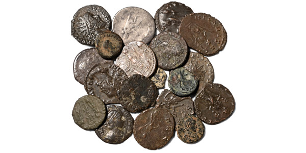 Group of Nineteen [19] Bronze and Silver Roman Coins.