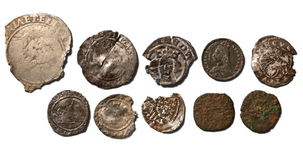 Group of Ten [10] Bronze and Silver English Hammered and Other Coins.