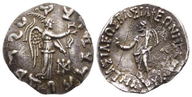 Indo-Skythians, Maues AR Tetradrachm.