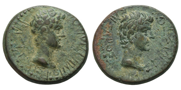 Kings of Thrace. Rhoemetalkes I with Augustus AE 19mm.