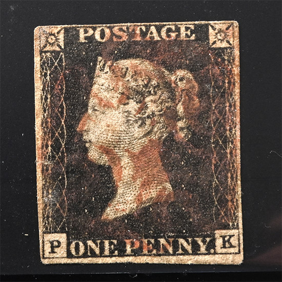 Victorian Penny Black with Red Maltese Cross