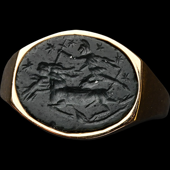 Roman Jasper Gemstone with Mithraic Tauroctony in Gold Ring