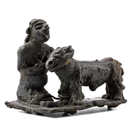 Western Asiatic Bronze Kneeling Priest with Sacred Ram Statuette