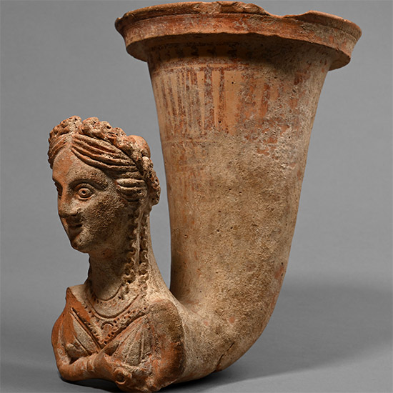 Greek Terracotta Rhyton of a Goddess