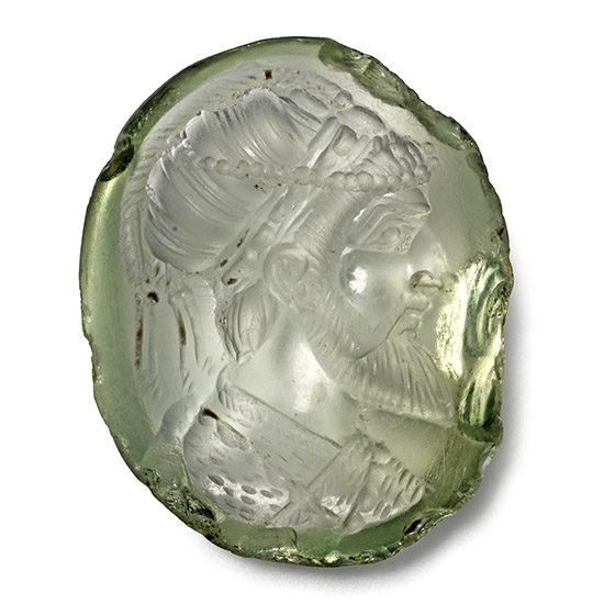 Early Mughal Aquamarine Gemstone with Male Portrait