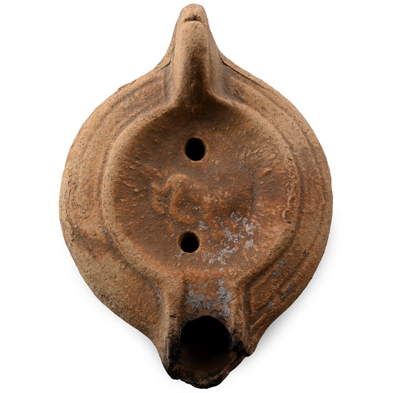 Roman Ceramic Oil Lamp with Gladiatorial Lion