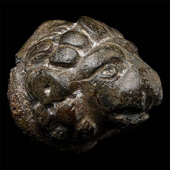Large Roman Bronze Lions Head Casket Mount