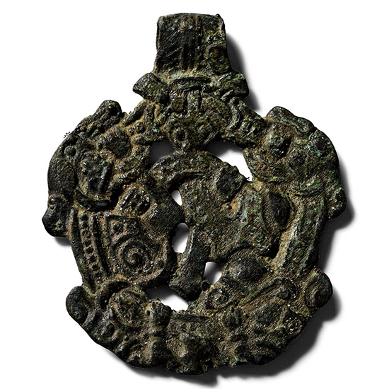 Scandinavian Viking Bronze Gripping Beast Pendant