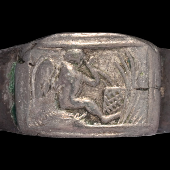 Post Medieval Silver Ring with Eros, the God of Love Seated