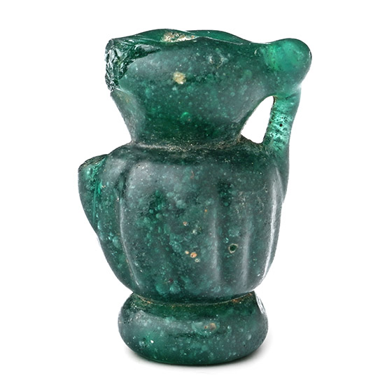 Roman Green Glass Pendant Jug with Ribbed Body