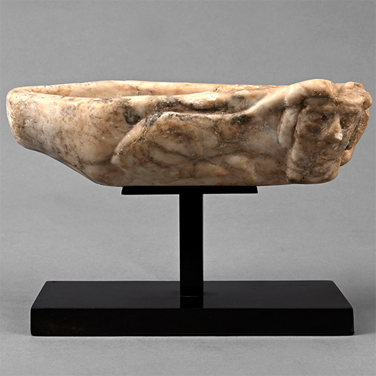 Old Babylonian Alabaster Vessel with Recumbent Lamassu