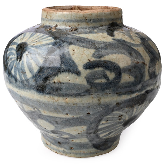 Chinese Yuan Blue and White Peony Style Jar