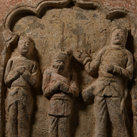 Chinese Ceramic Song Tile with Standing Figures