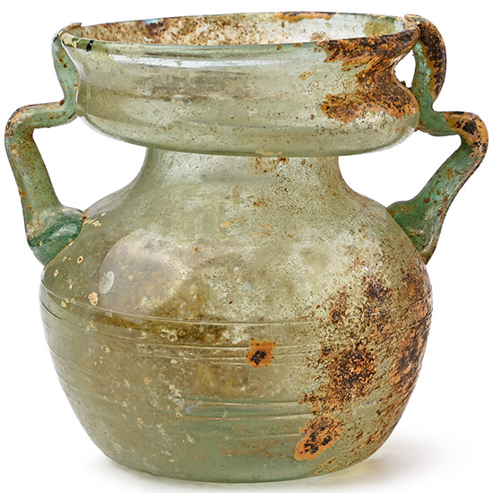 Roman Green Glass Handled Jar