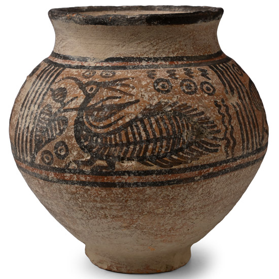Western Asiatic Terracotta Vessel with Zebu and Peepal Leaves