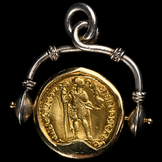 Roman Valentinian I Gold Solidus Coin Set in Gold Pendant Mount