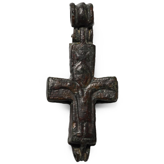 Byzantine Bronze Reliquary Cross Pendant