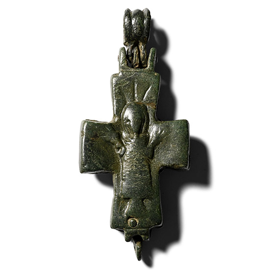 Byzantine Bronze Reliquary Cross Pendant