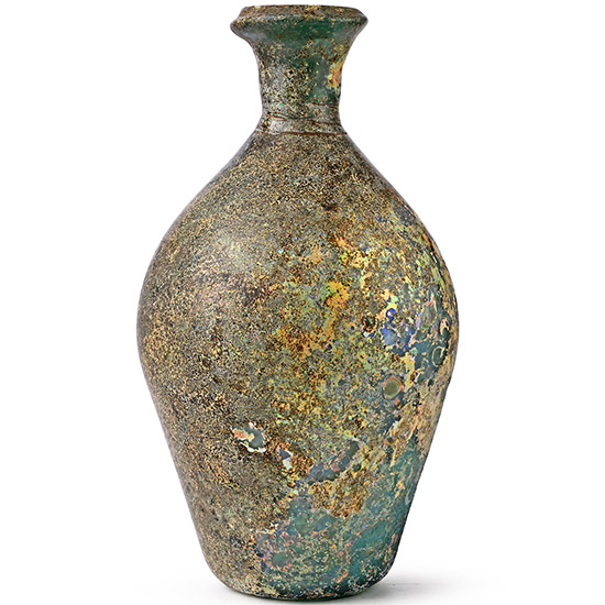Very Large Eastern Roman Green Glass Bottle with Iridescence
