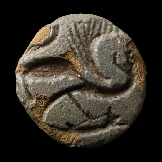 Mycenaean Glazed Terracotta Conical Shaped Stamp Seal with Animal