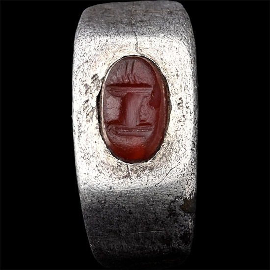 Roman Silver Ring with Carnelian Gemstone with Flaming Altar