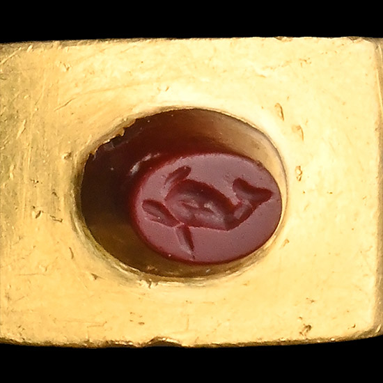 Roman Gold Ring with Jasper Gemstone with Dolphin