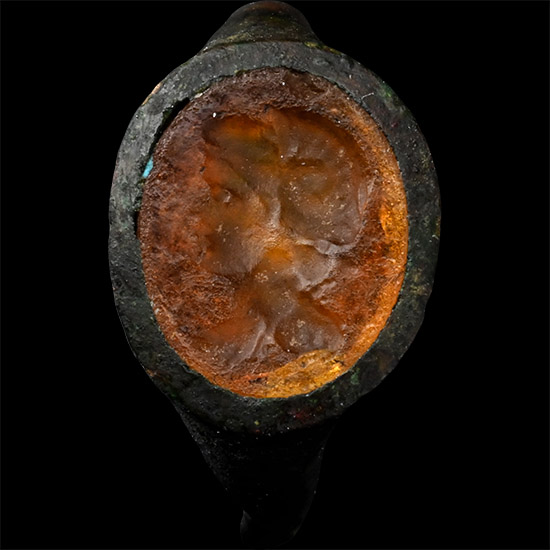 Roman Bronze Ring with Bust Gem