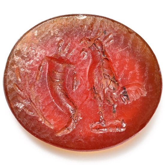 Roman Carnelian Gemstone with Cockerel and Cornucopia