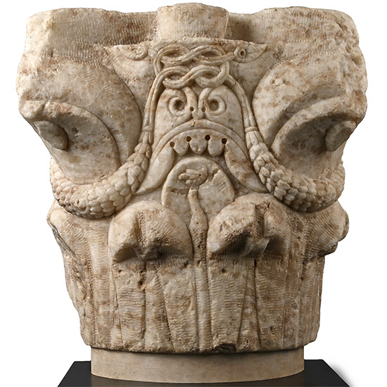 Romanesque Limestone Capital with Reef Knot