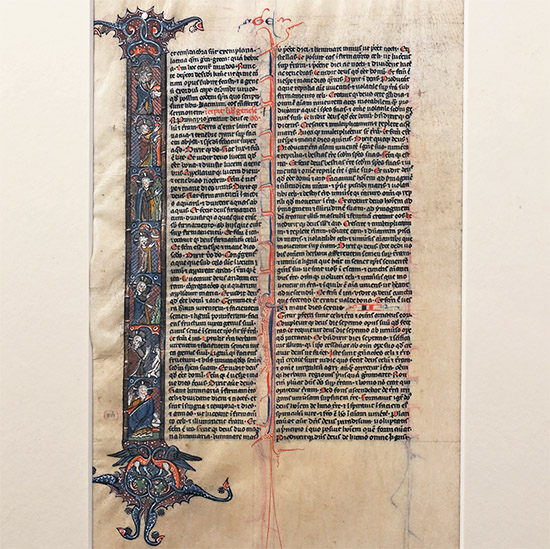 Medieval Illuminated Vellum Leaf from the Book of Genesis