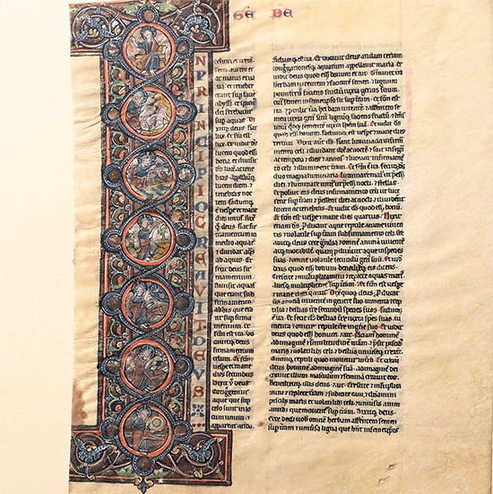 Medieval Illuminated Vellum Leaf from the Book of Genesis