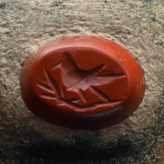 Roman Bronze Ring with Jasper Gemstone Depicting an Eagle