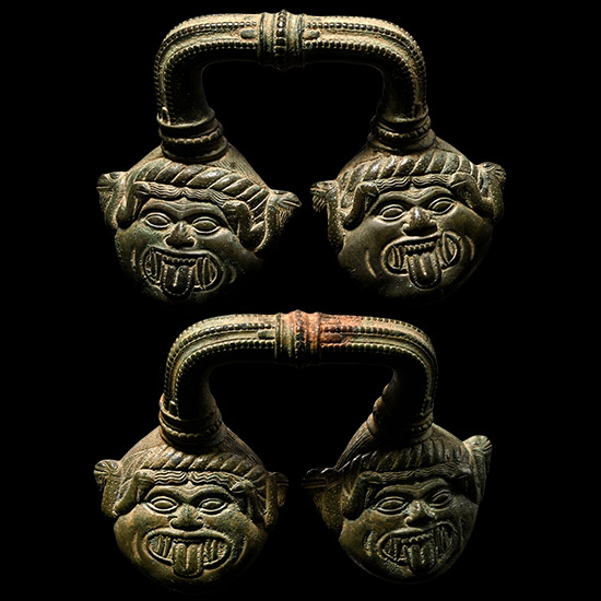Etruscan Bronze Handle Pair with Heads of Medusa